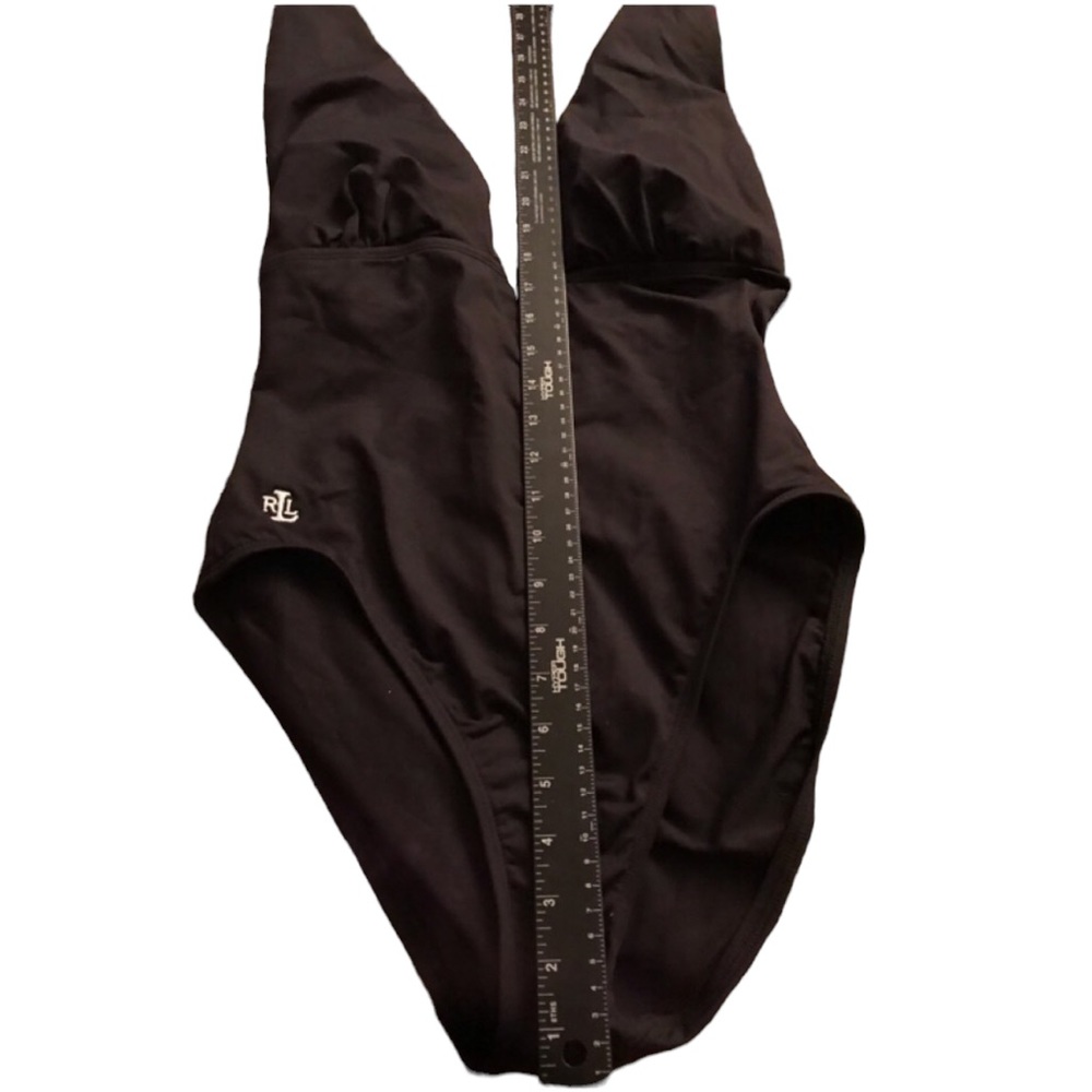 Ralph Lauren size 12  black classic one piece halter plunge neckline wore once
